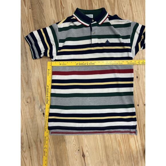 Vintage IZOD Lacoste Mens Polo Shirt Large 90s Neutral Striped Earth Tonal Logo - Picture 7 of 8